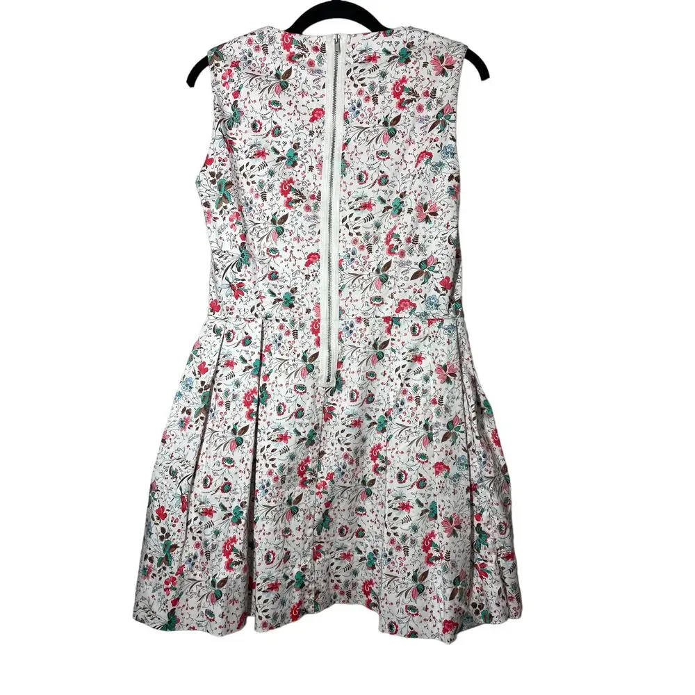 GAP Floral Fit Flare Dress White Pink 4 Pockets Sleeveless Spring Garden Cottage